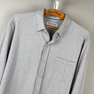 Tommy Bahama San Lucio Stretch Shirt Mens L Gray Stripe Button Up IslandZone